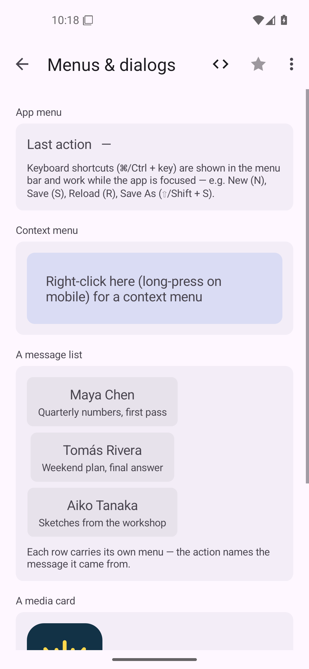 Menus & dialogs, captured on android-mdc
