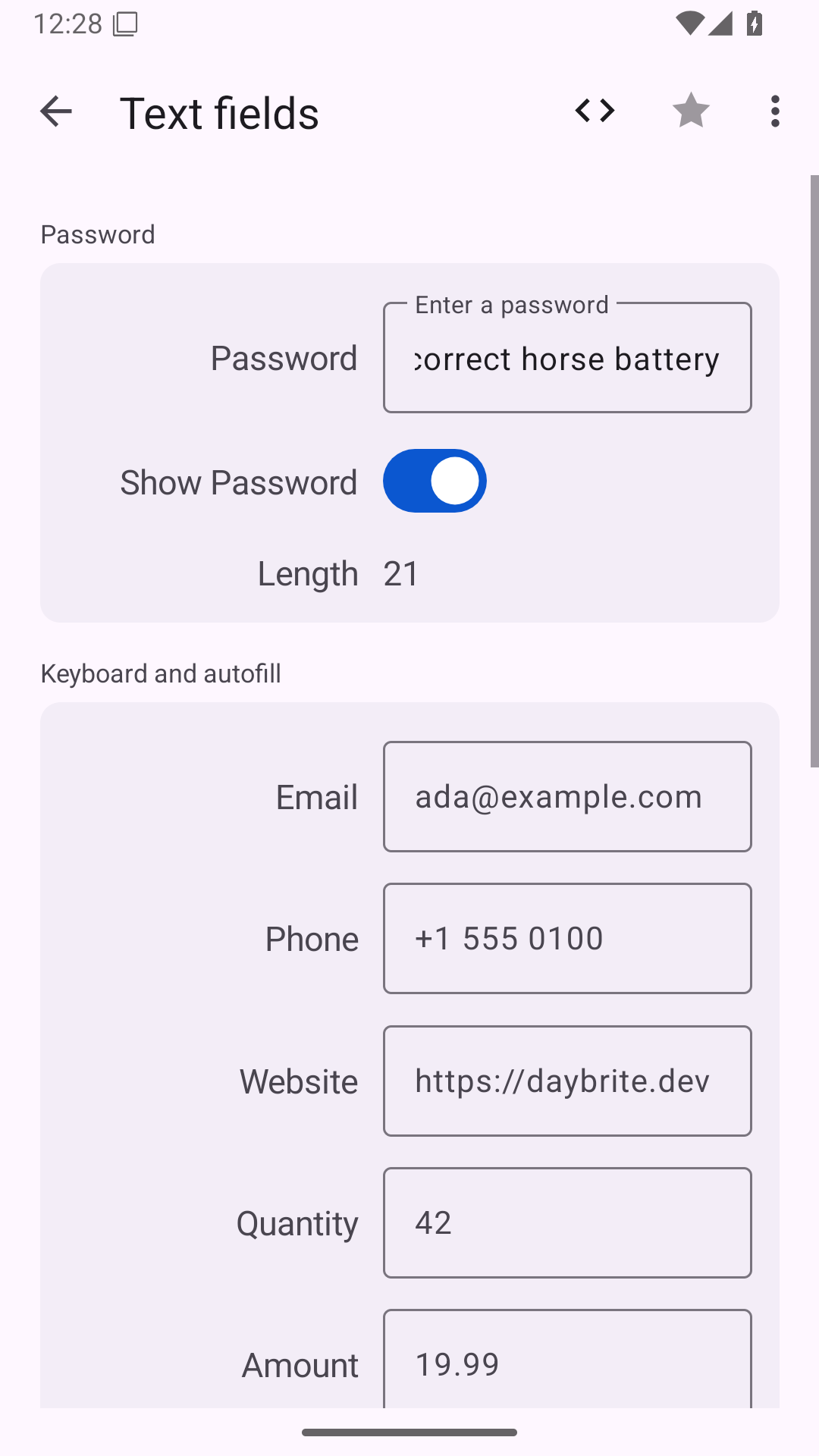 Password shown, Android Android