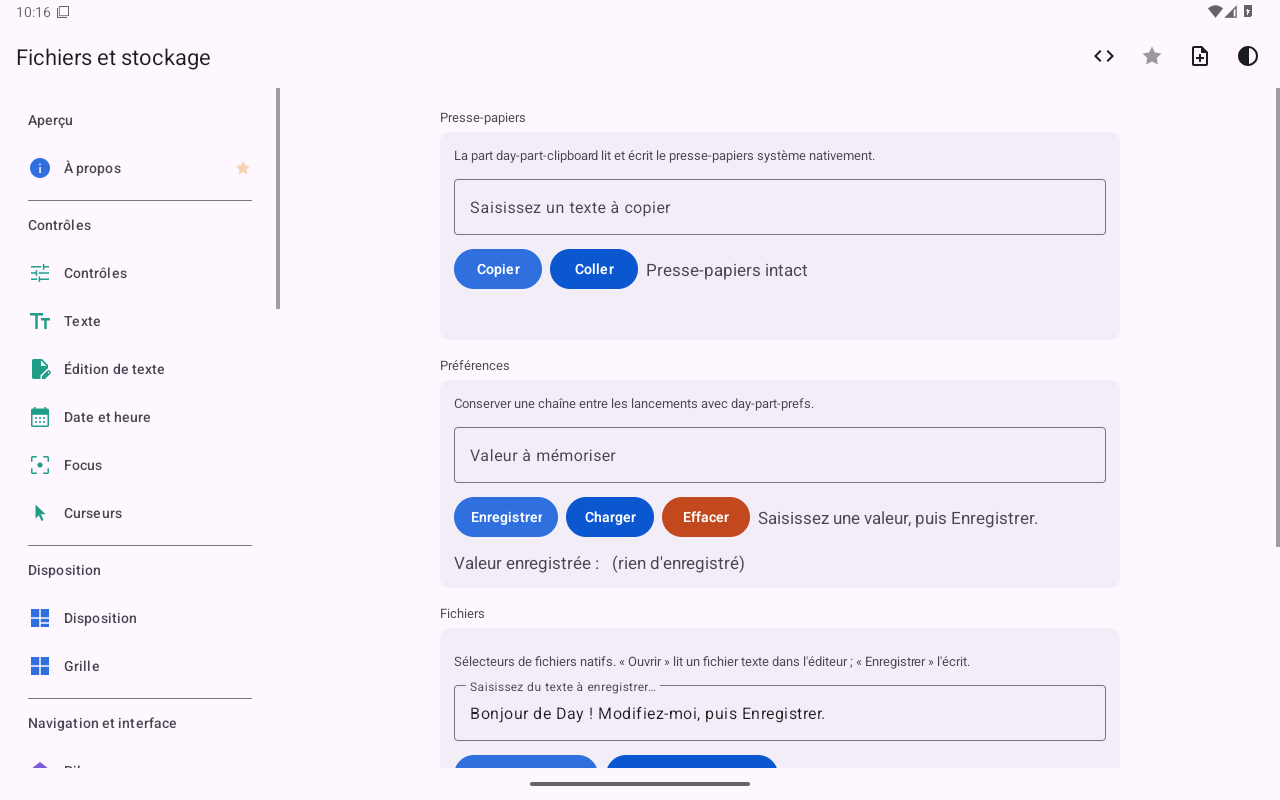 Fichiers et stockage — Android (Material) · Tablet