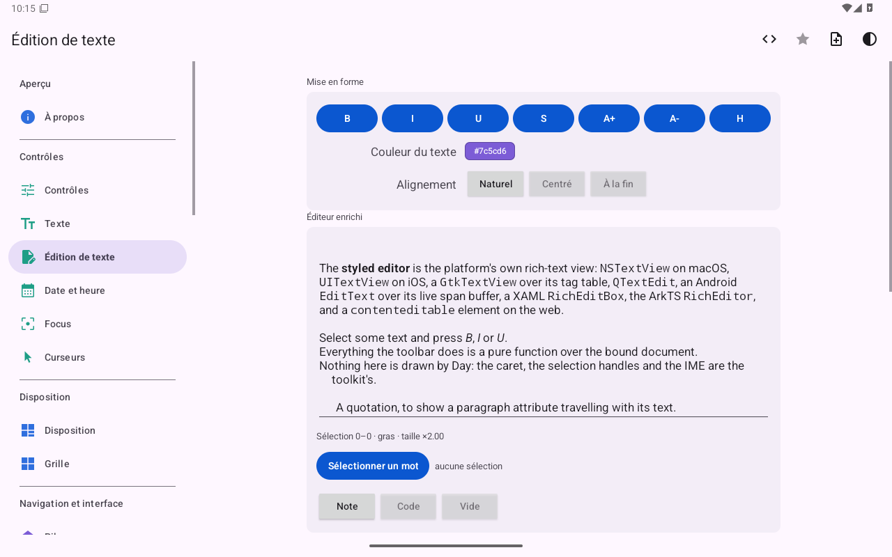 Édition de texte — Android (Material) · Tablet