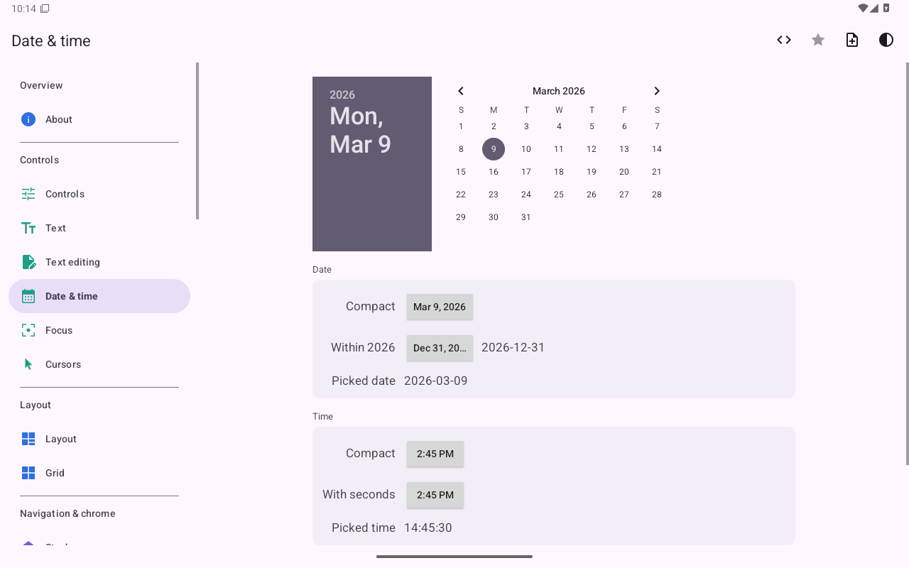 Date & time — Android (Material) · Tablet