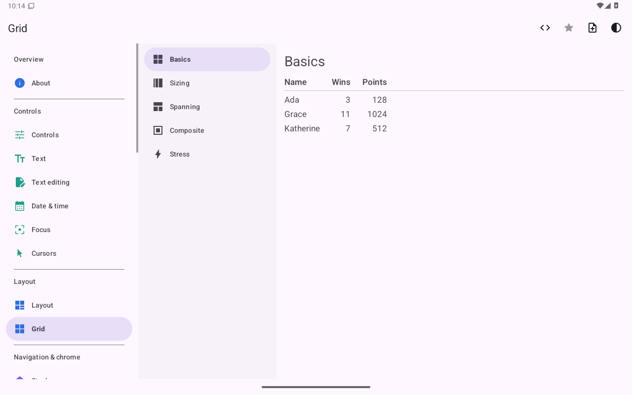Grid — Android (Material) · Tablet