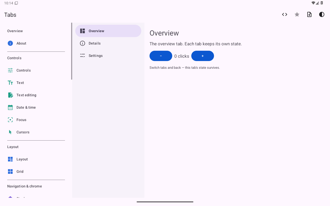 Tabs — Android (Material) · Tablet