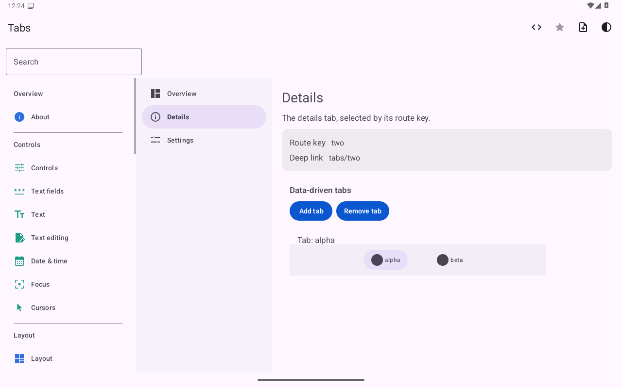 Dynamic tabs, Android Tablet