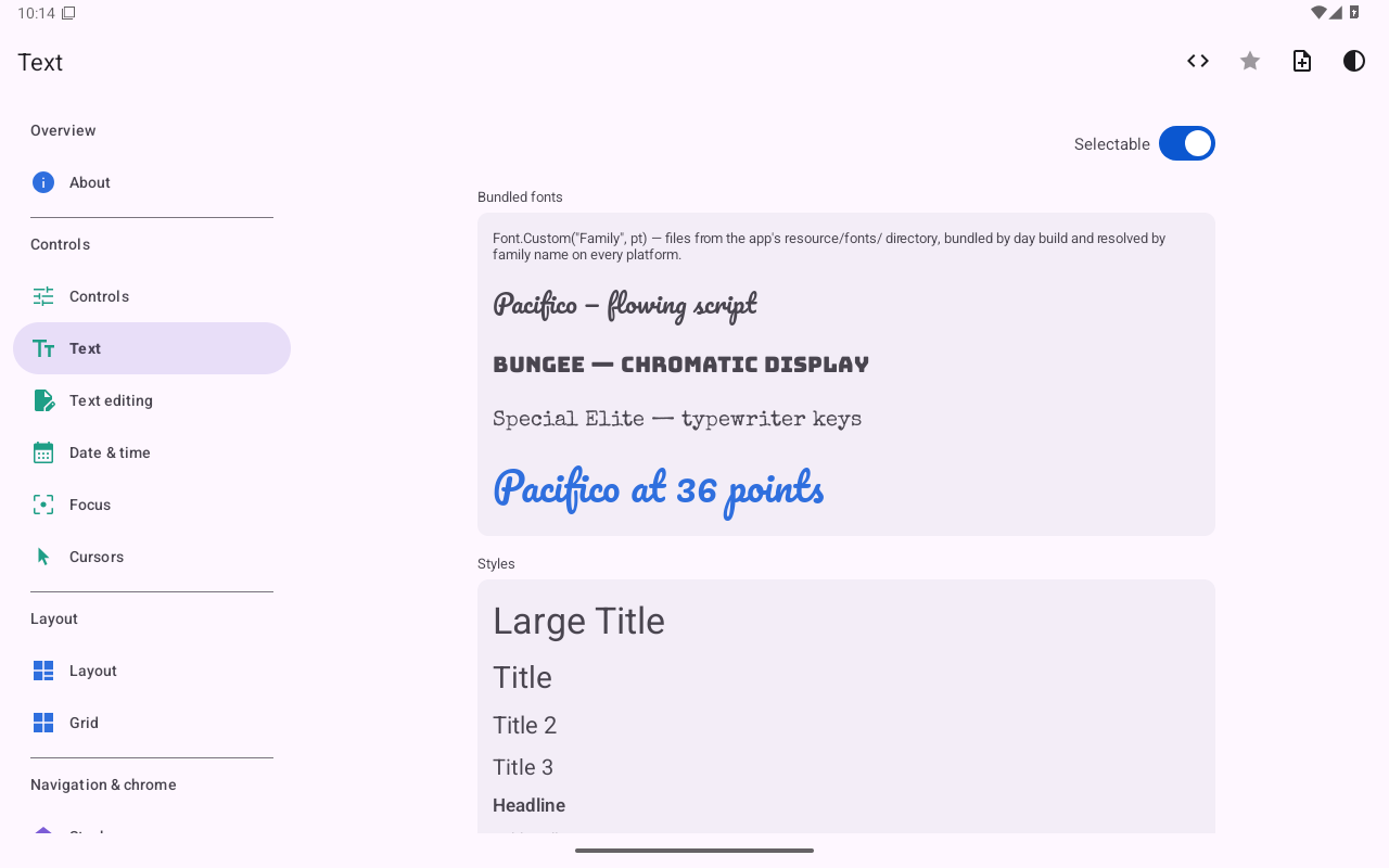 Text — Android (Material) · Tablet