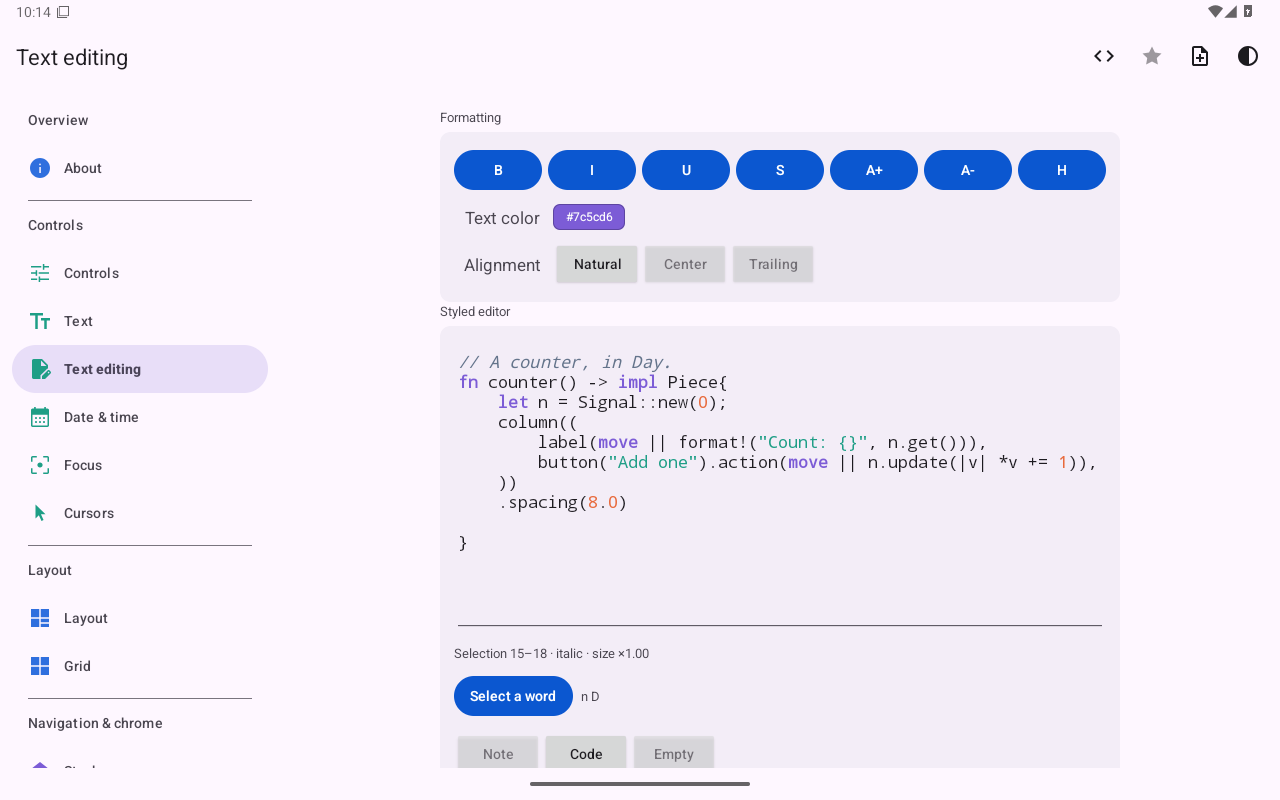 Live syntax highlighting — Android (Material) · Tablet