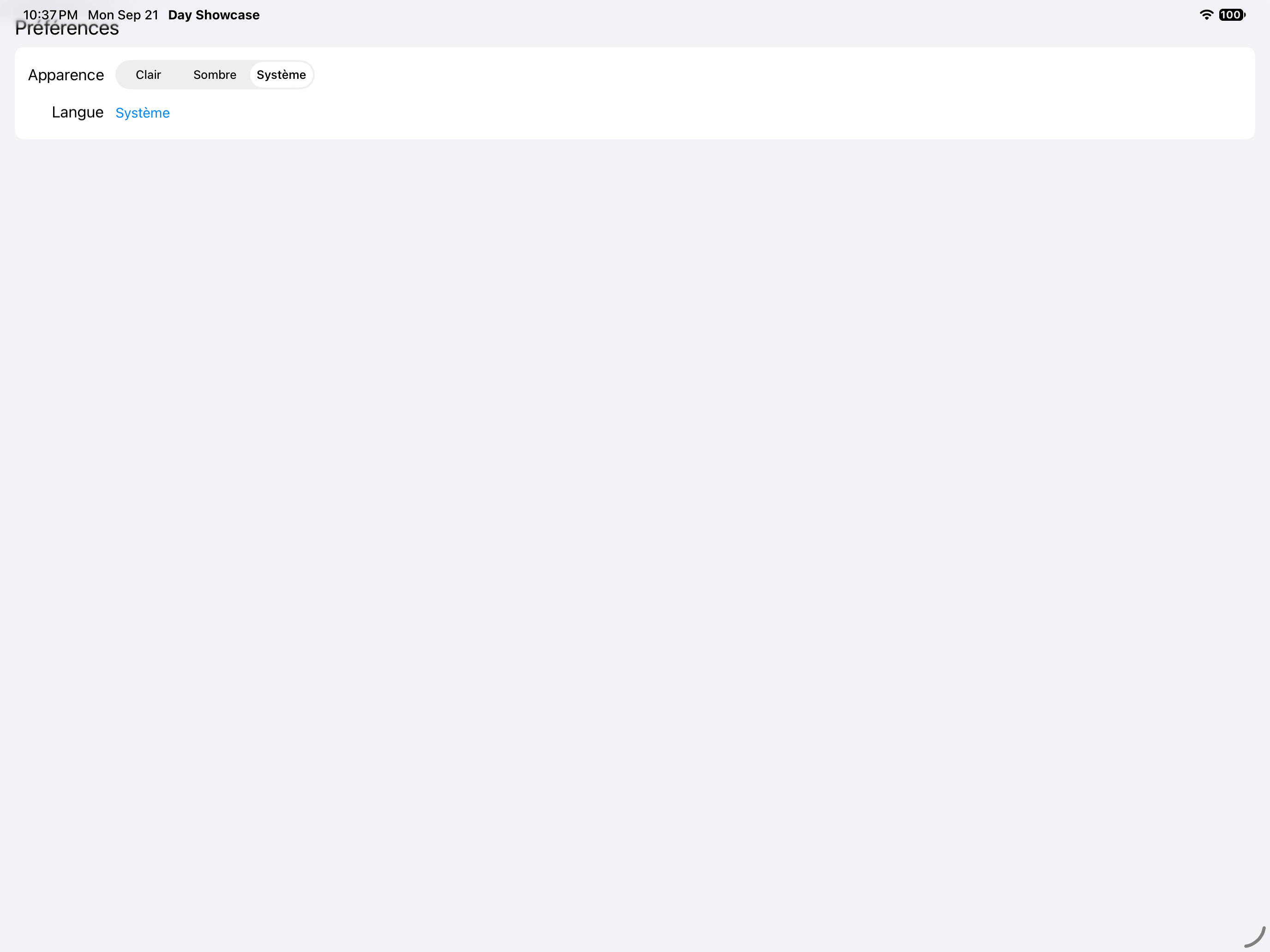 Menus et dialogues · fenêtre des préférences — iOS (UIKit) · iPad