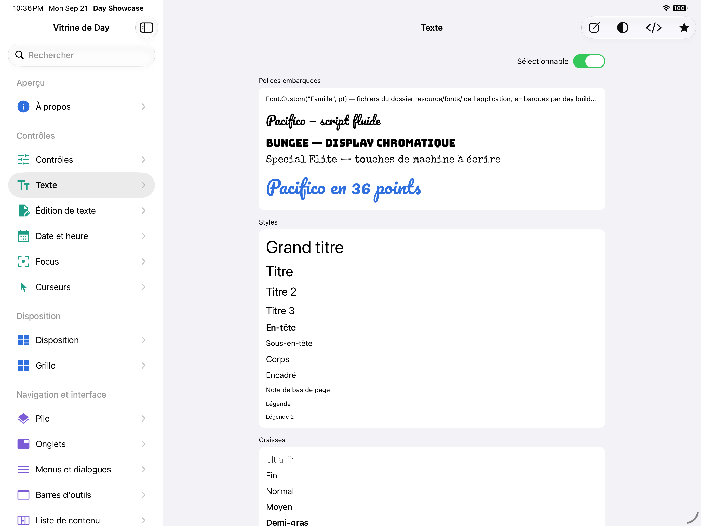 Texte — iOS (UIKit) · iPad