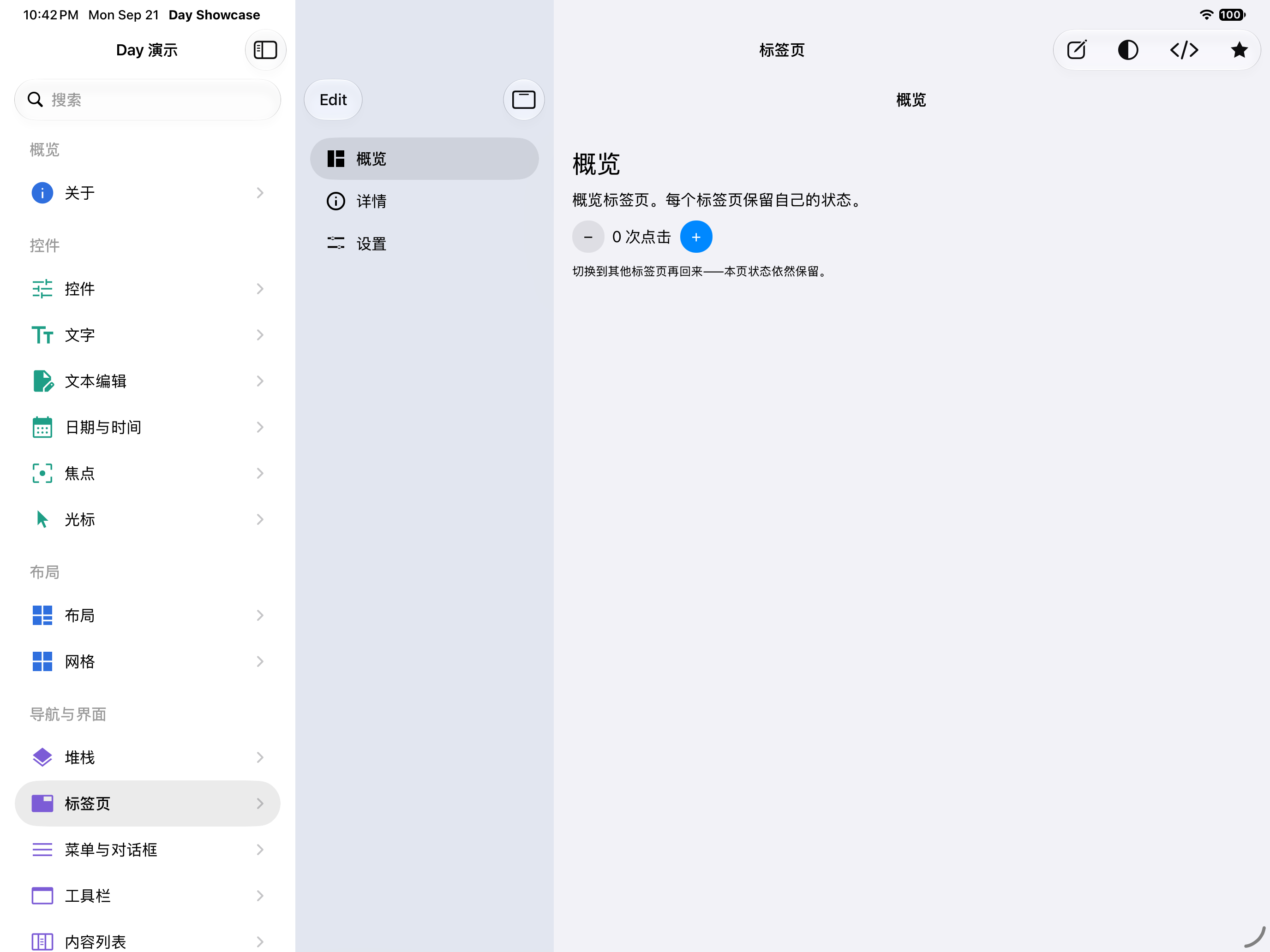 标签页 — iOS (UIKit) · iPad