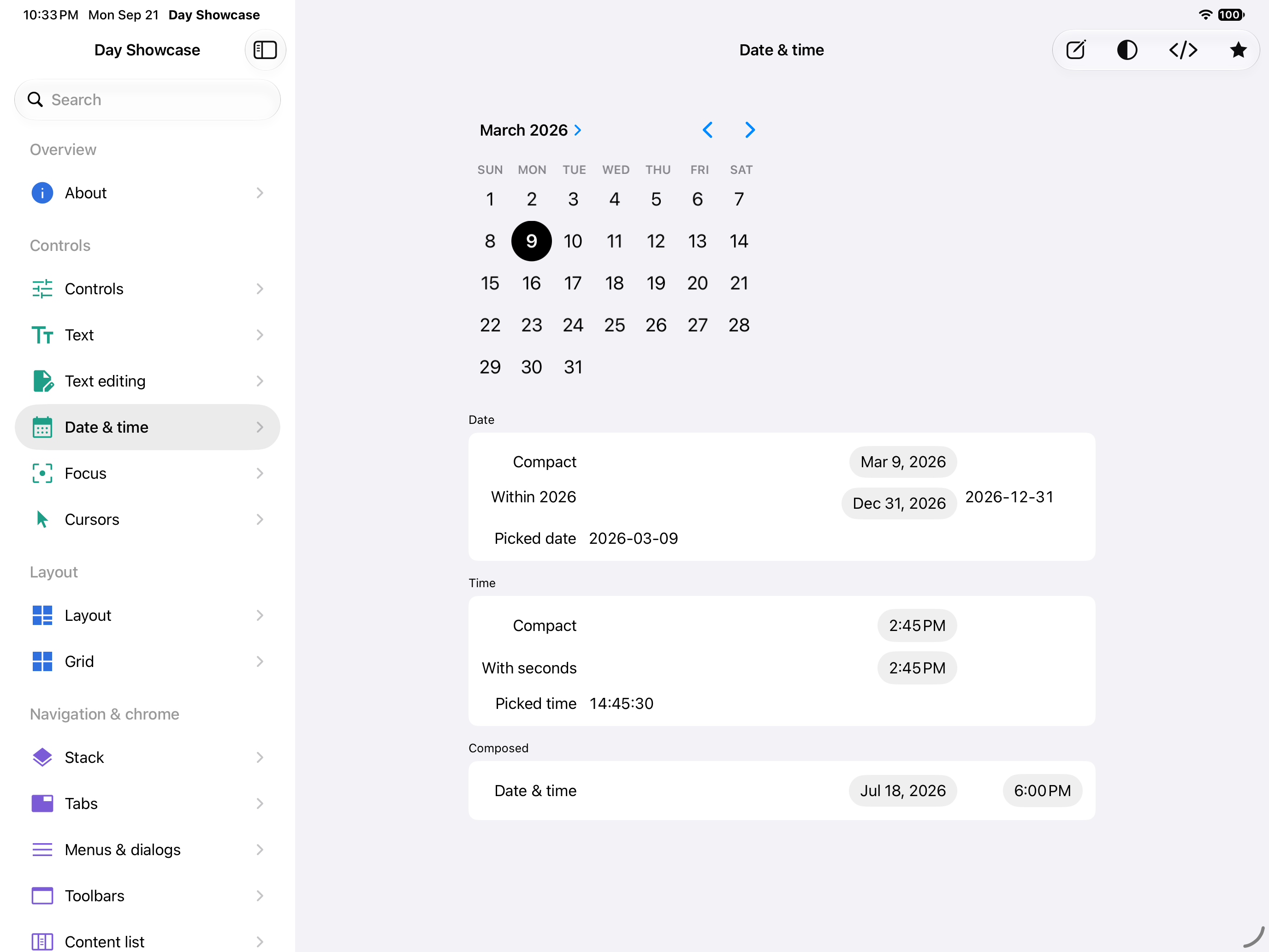 Date & time — iOS (UIKit) · iPad