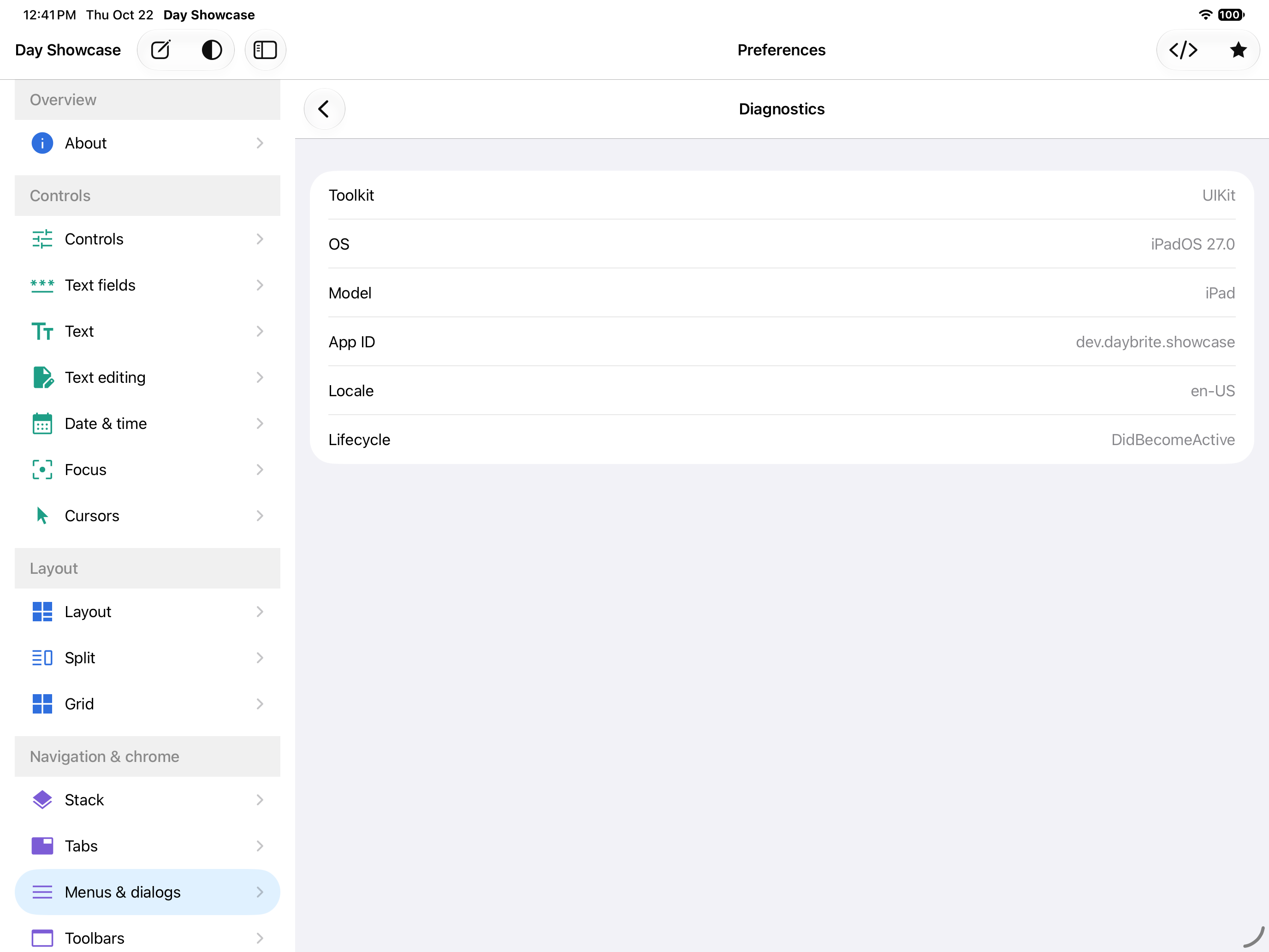 Diagnostics, iOS iPad