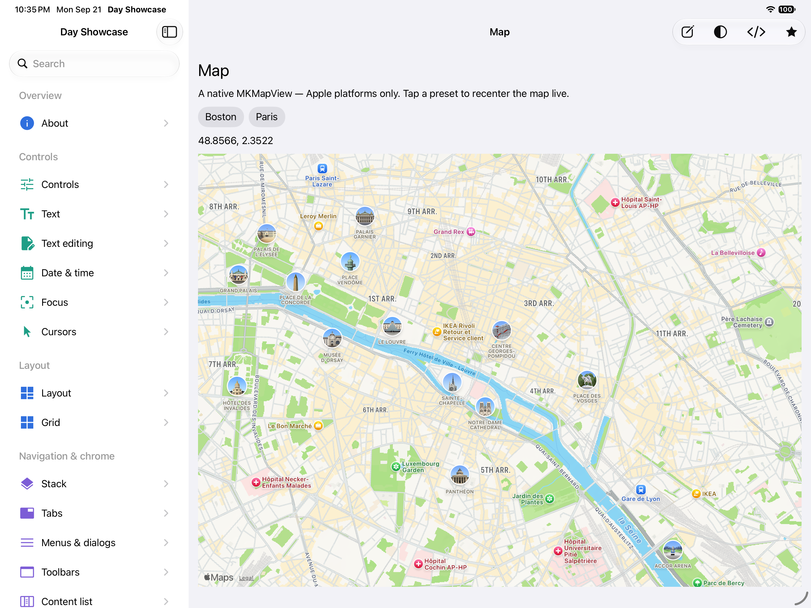 Map — iOS (UIKit) · iPad