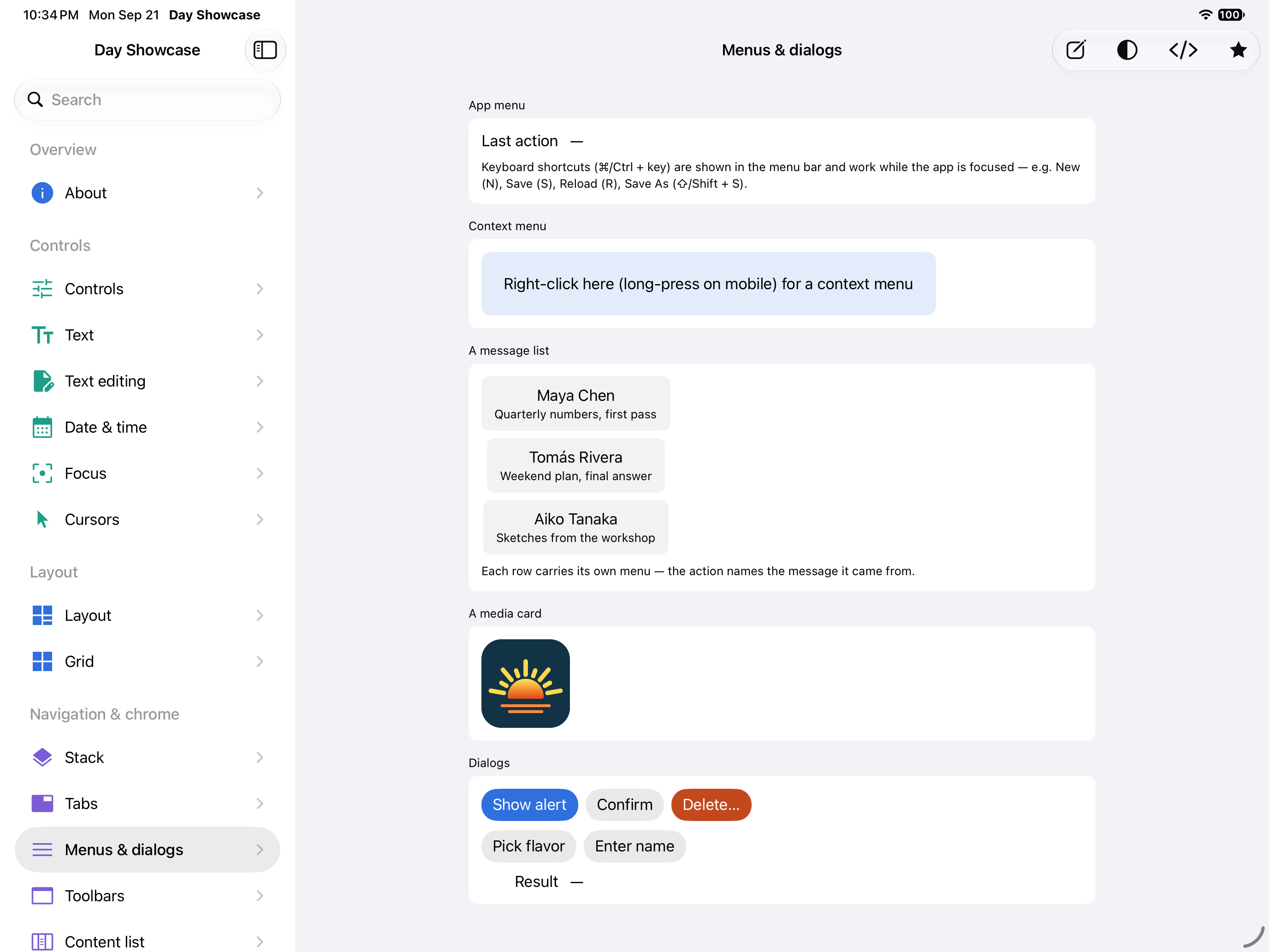 Menus & dialogs — iOS (UIKit) · iPad