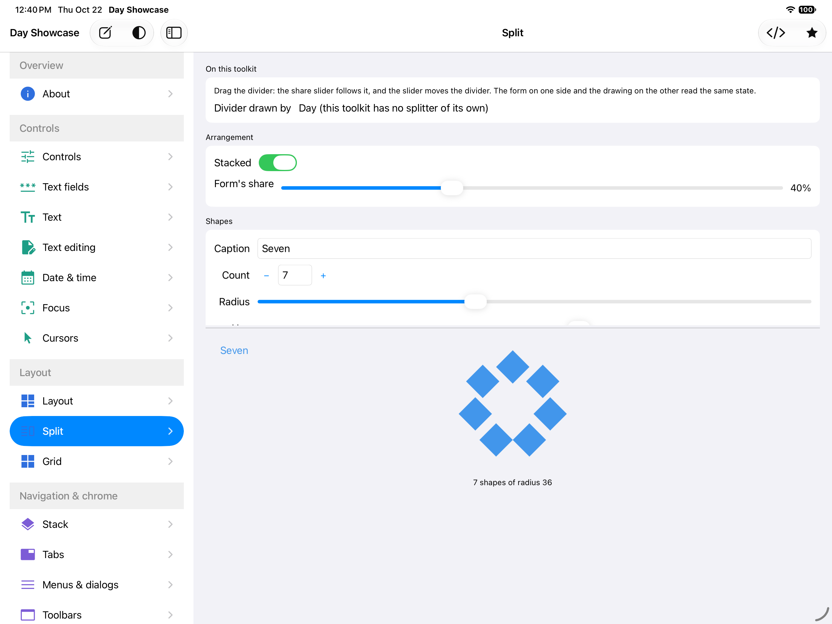 Split, stacked, iOS iPad