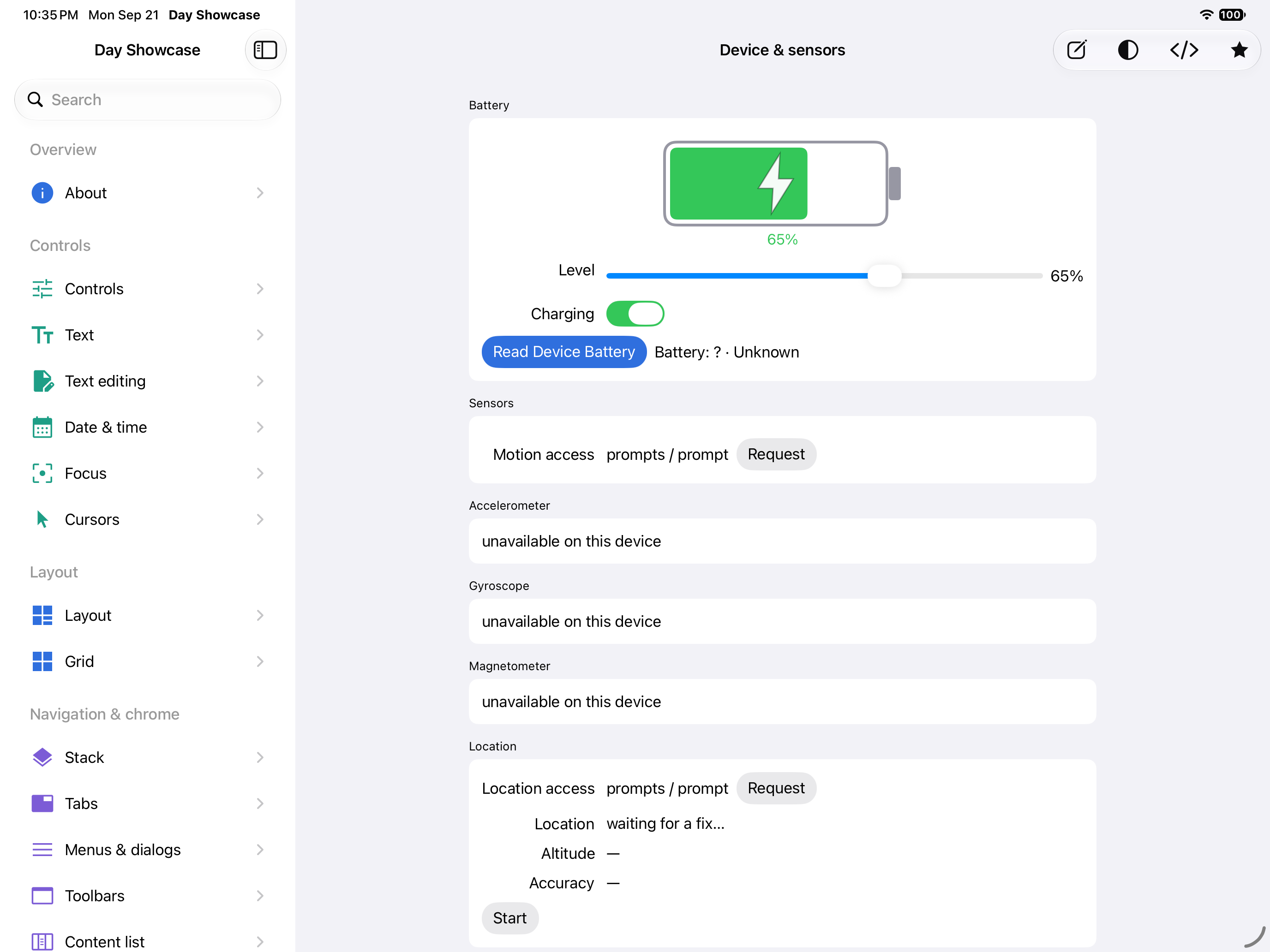Device & sensors — iOS (UIKit) · iPad