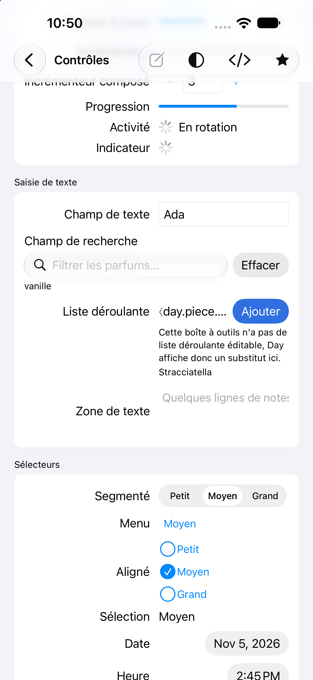 Contrôles · sélecteurs — iOS (UIKit) · iPhone