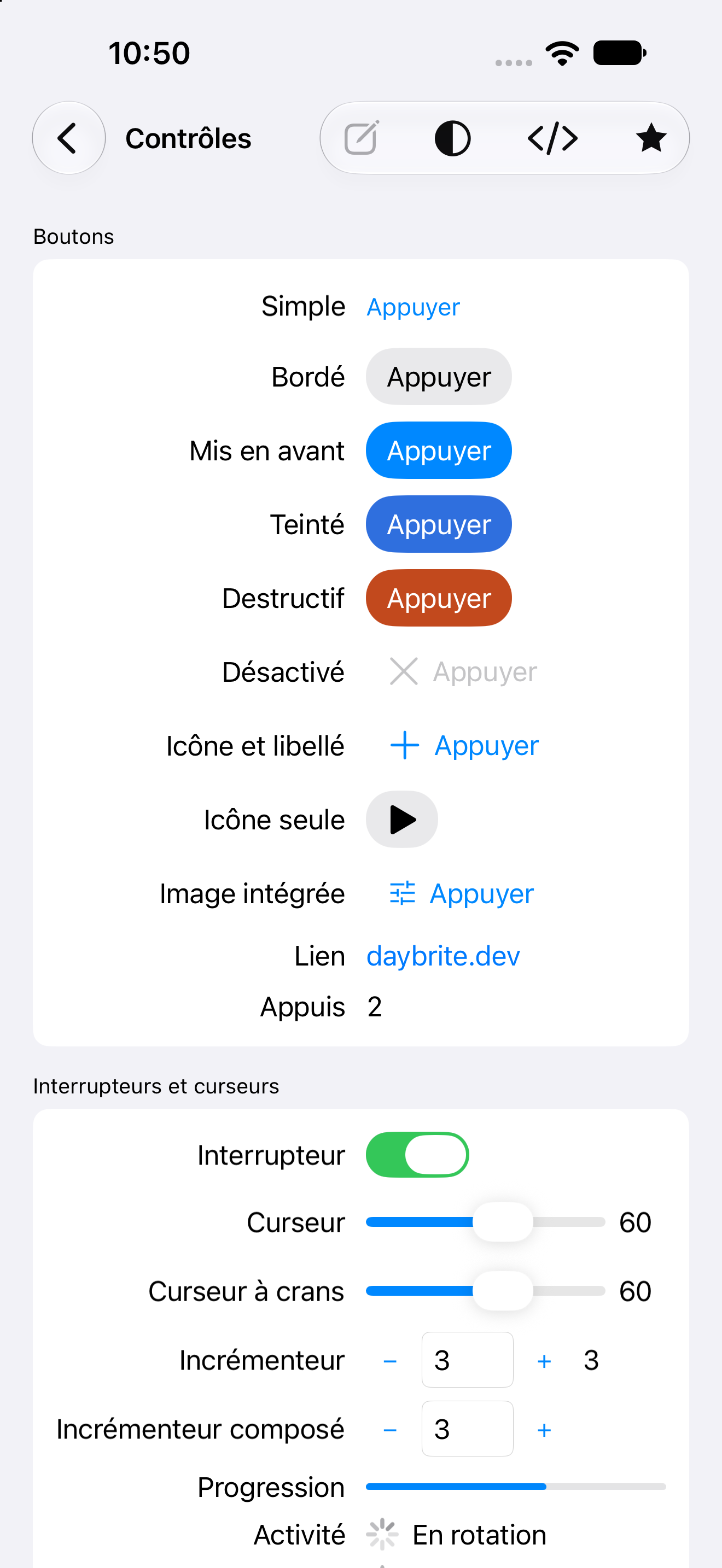 Contrôles — iOS (UIKit) · iPhone