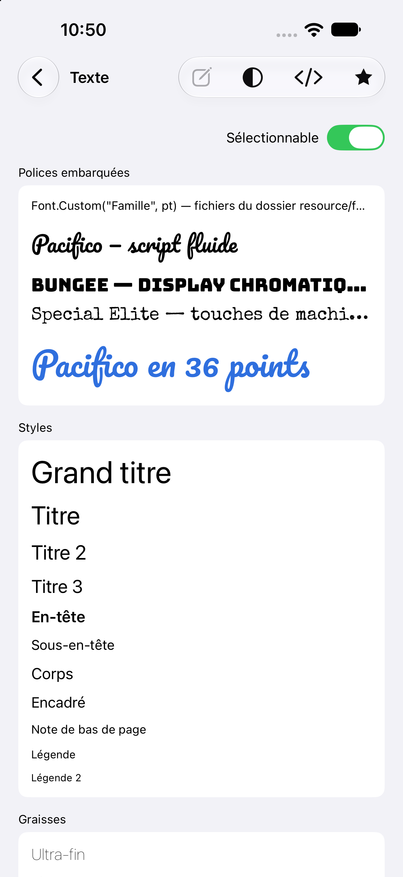 Texte — iOS (UIKit) · iPhone