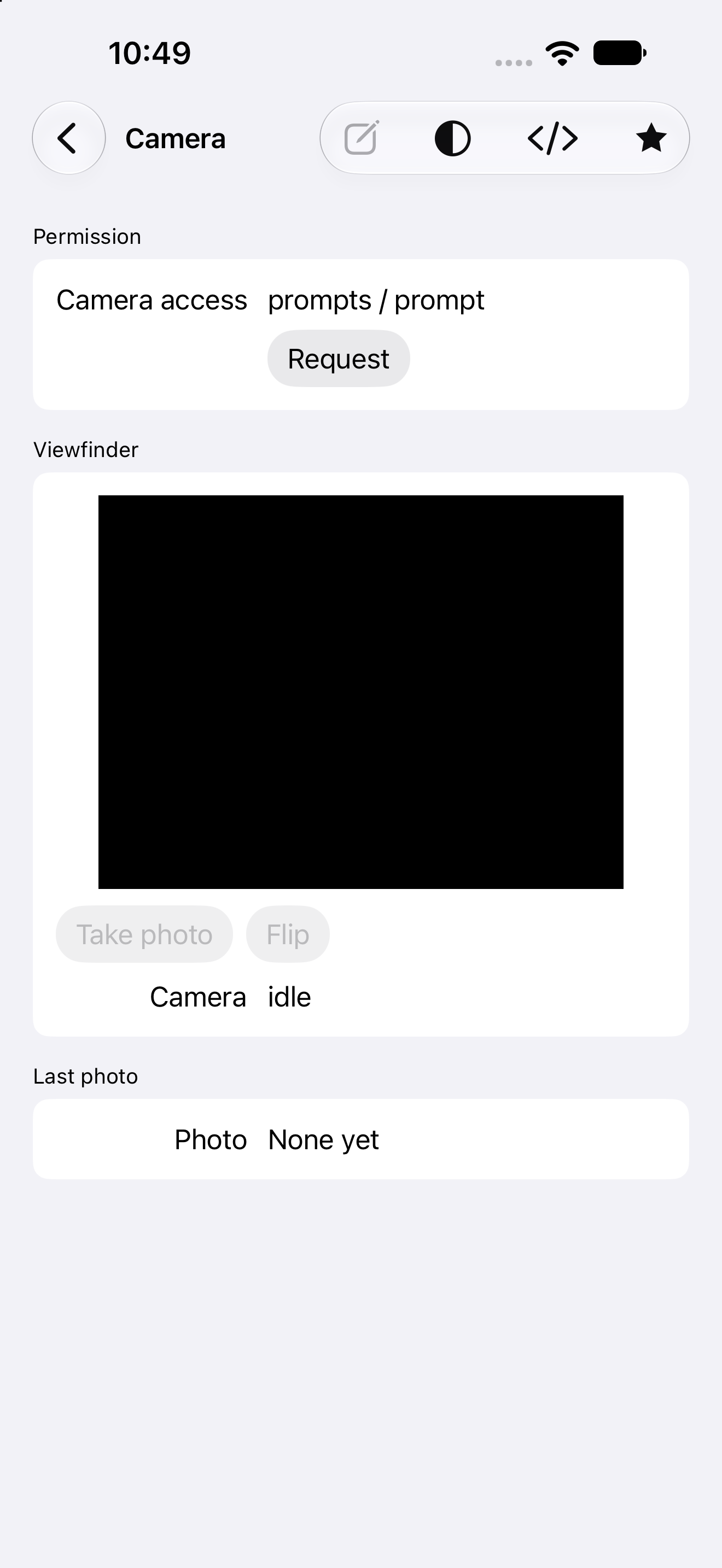 Camera — iOS (UIKit) · iPhone