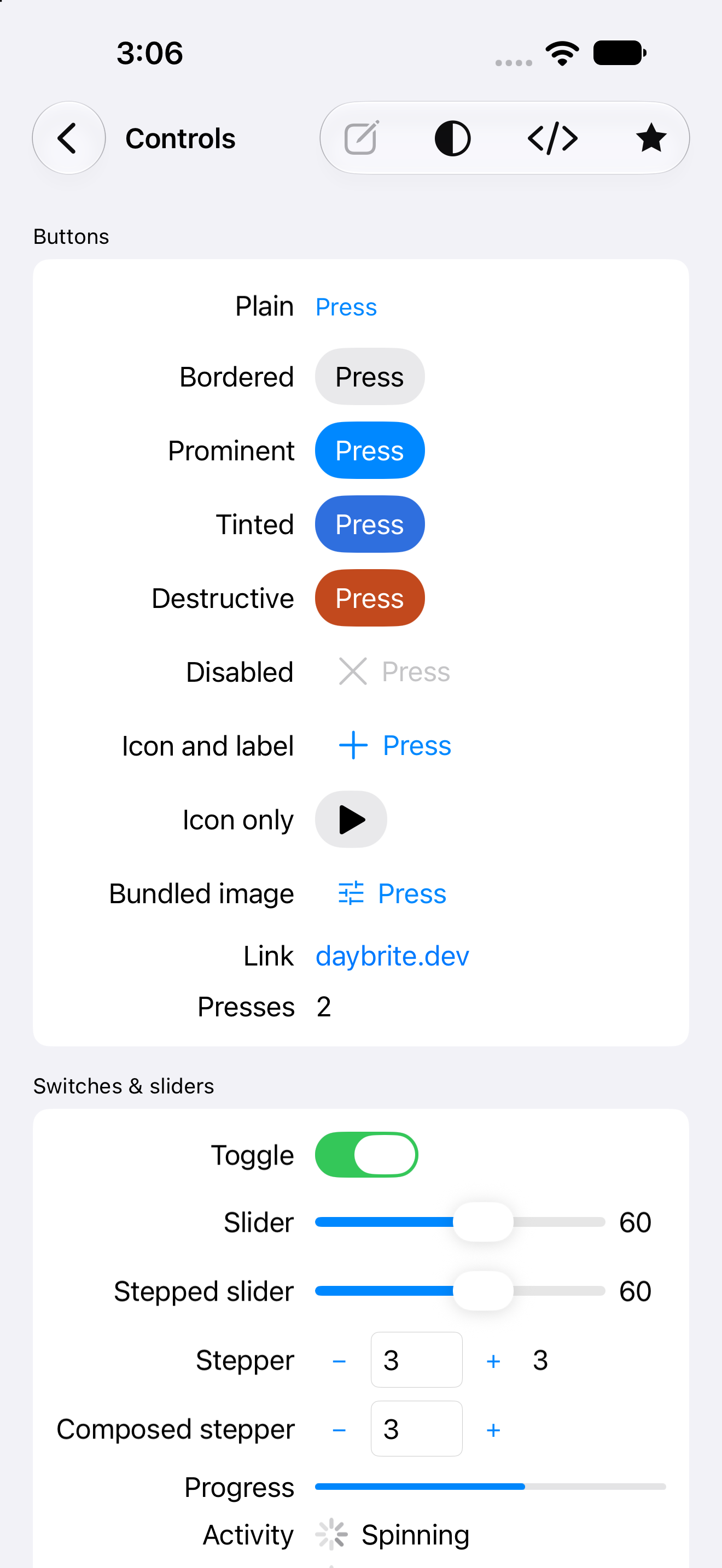 Controls, captured on ios-uikit