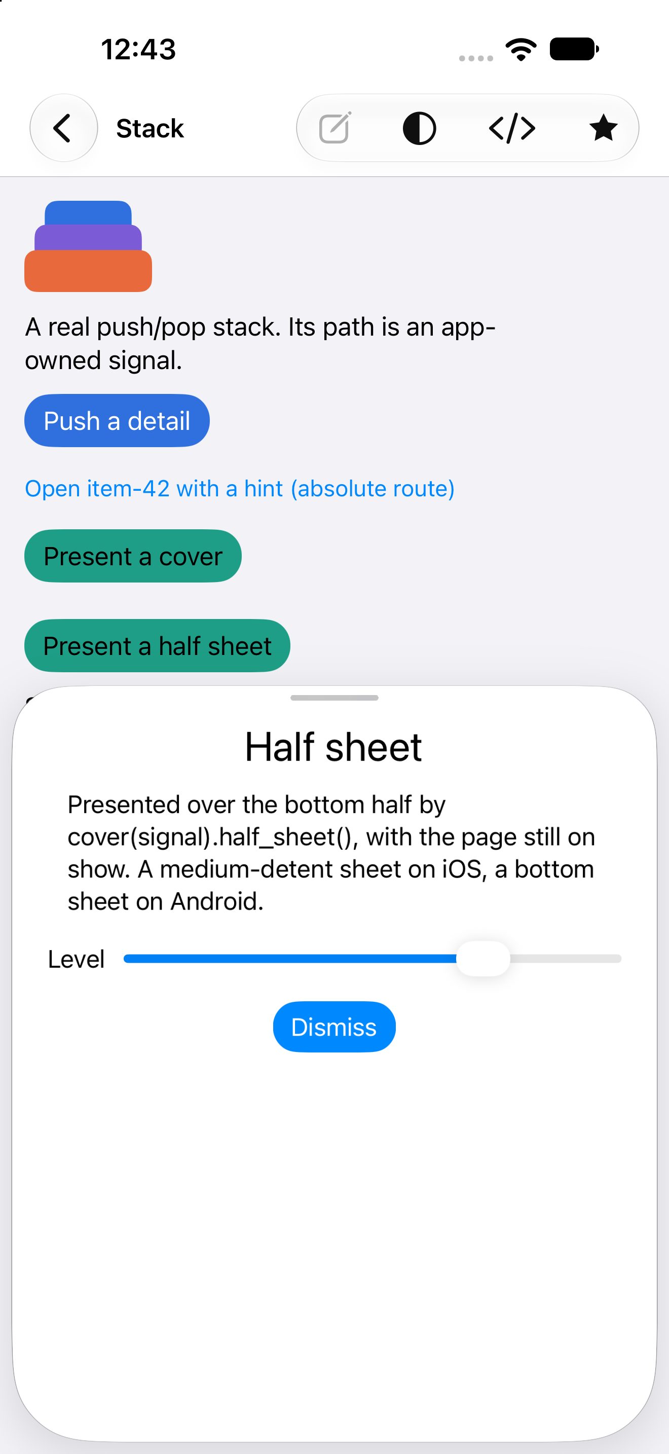 Stack · half sheet, iOS UIKit