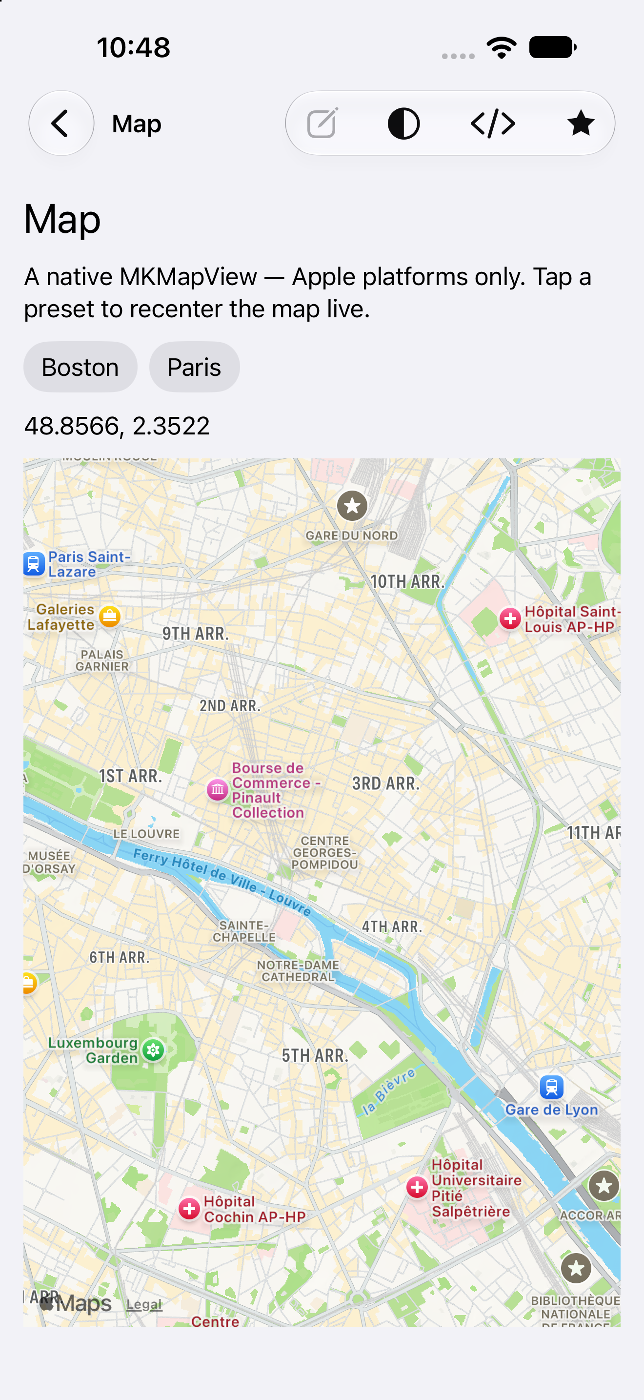Map — iOS (UIKit) · iPhone