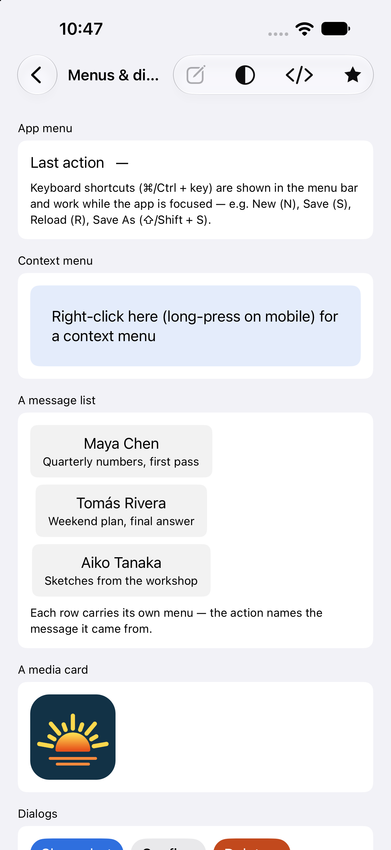 Menus & dialogs — iOS (UIKit) · iPhone