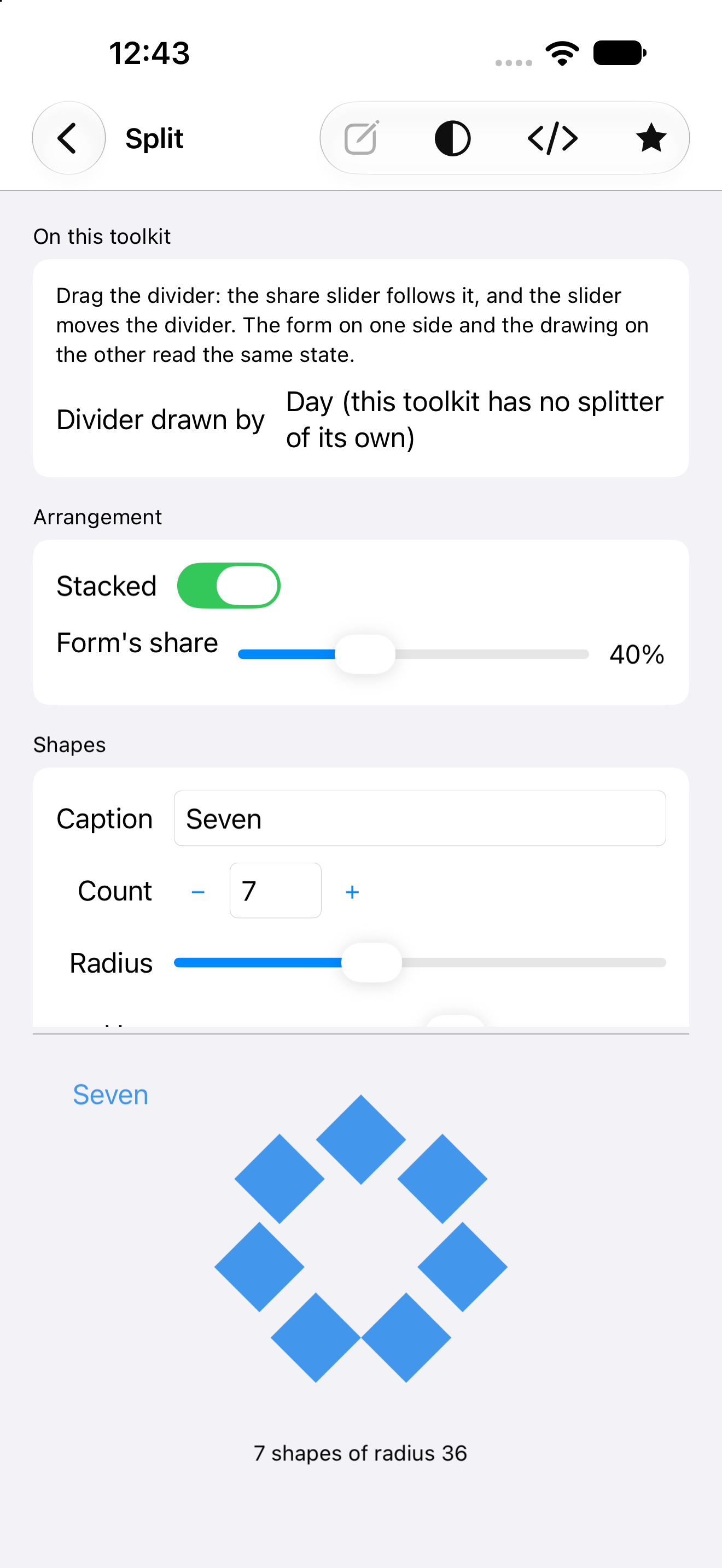 Split, stacked, iOS UIKit