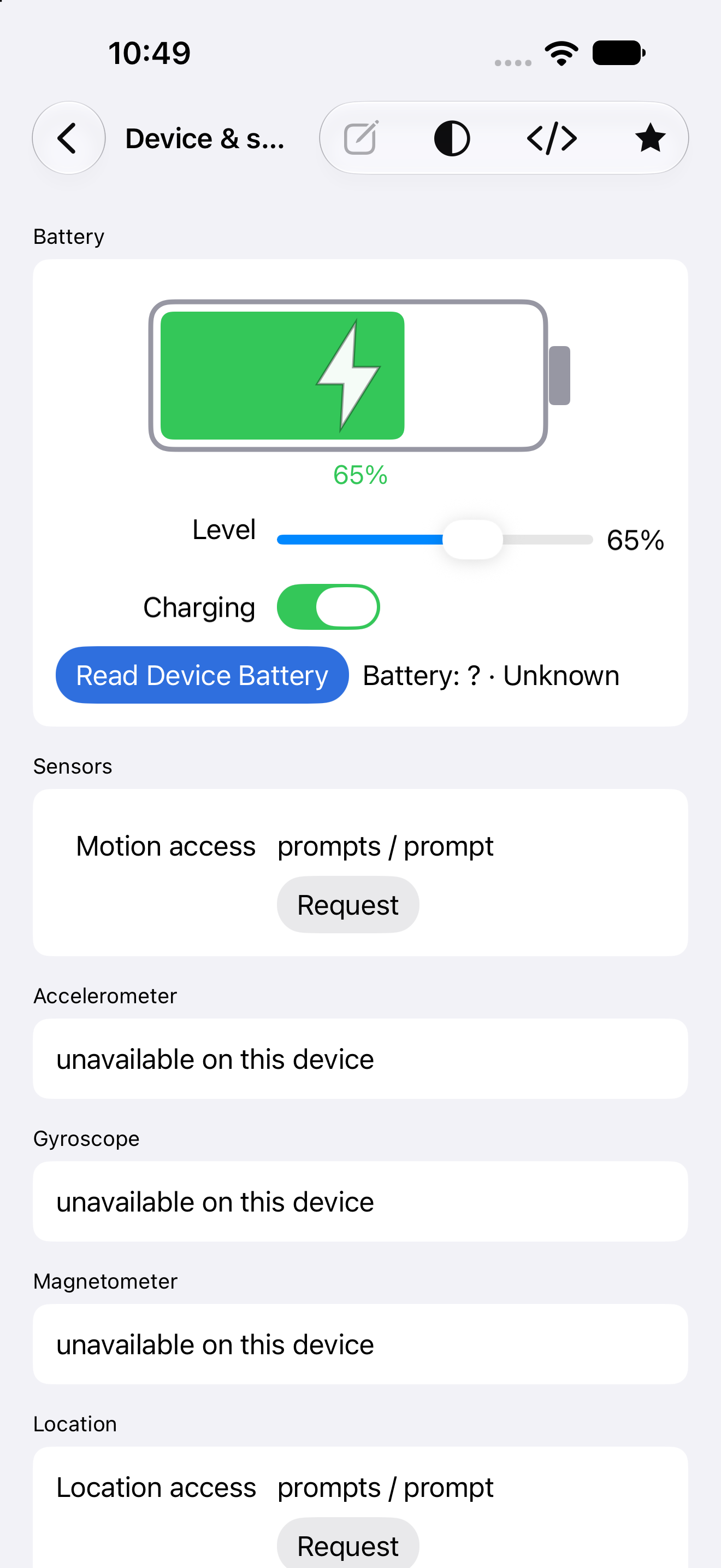 Device & sensors — iOS (UIKit) · iPhone