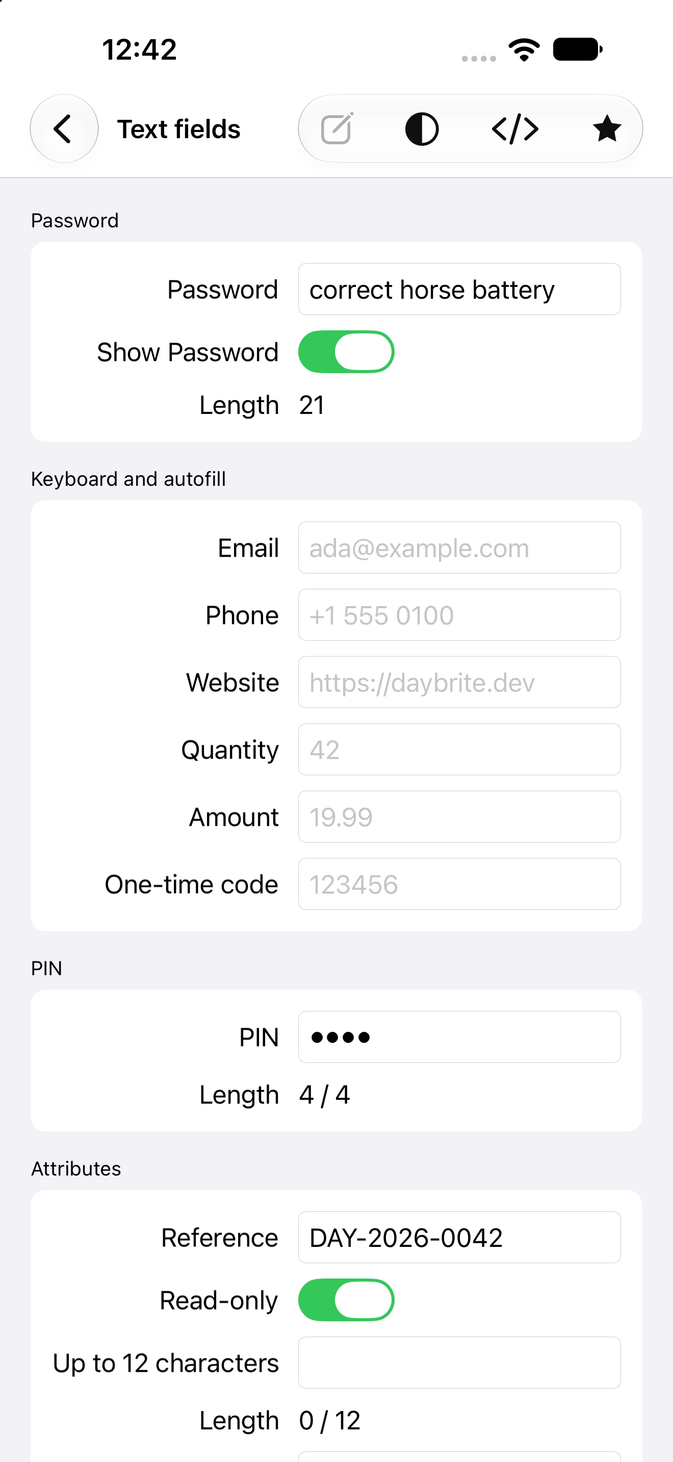 Password shown, iOS UIKit
