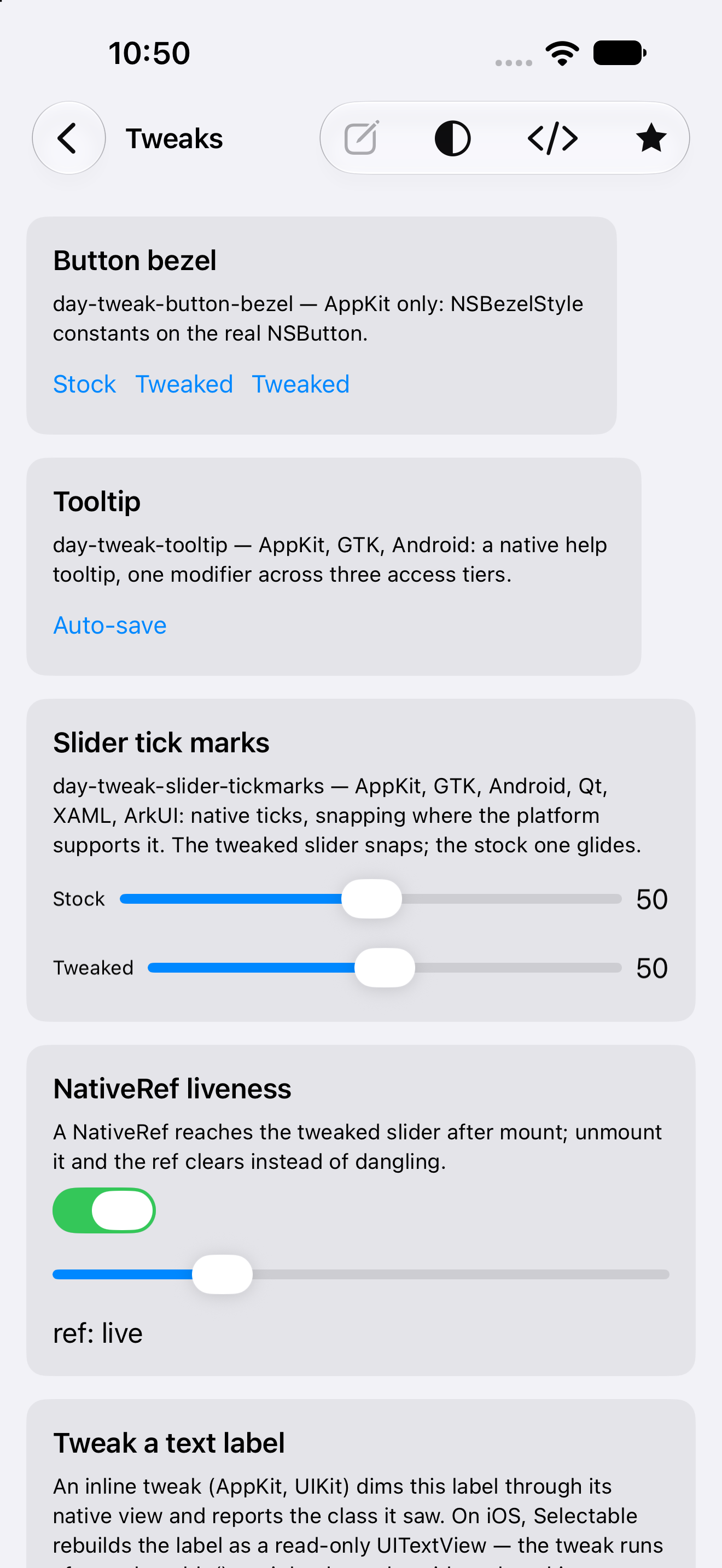 Tweaks — iOS (UIKit) · iPhone