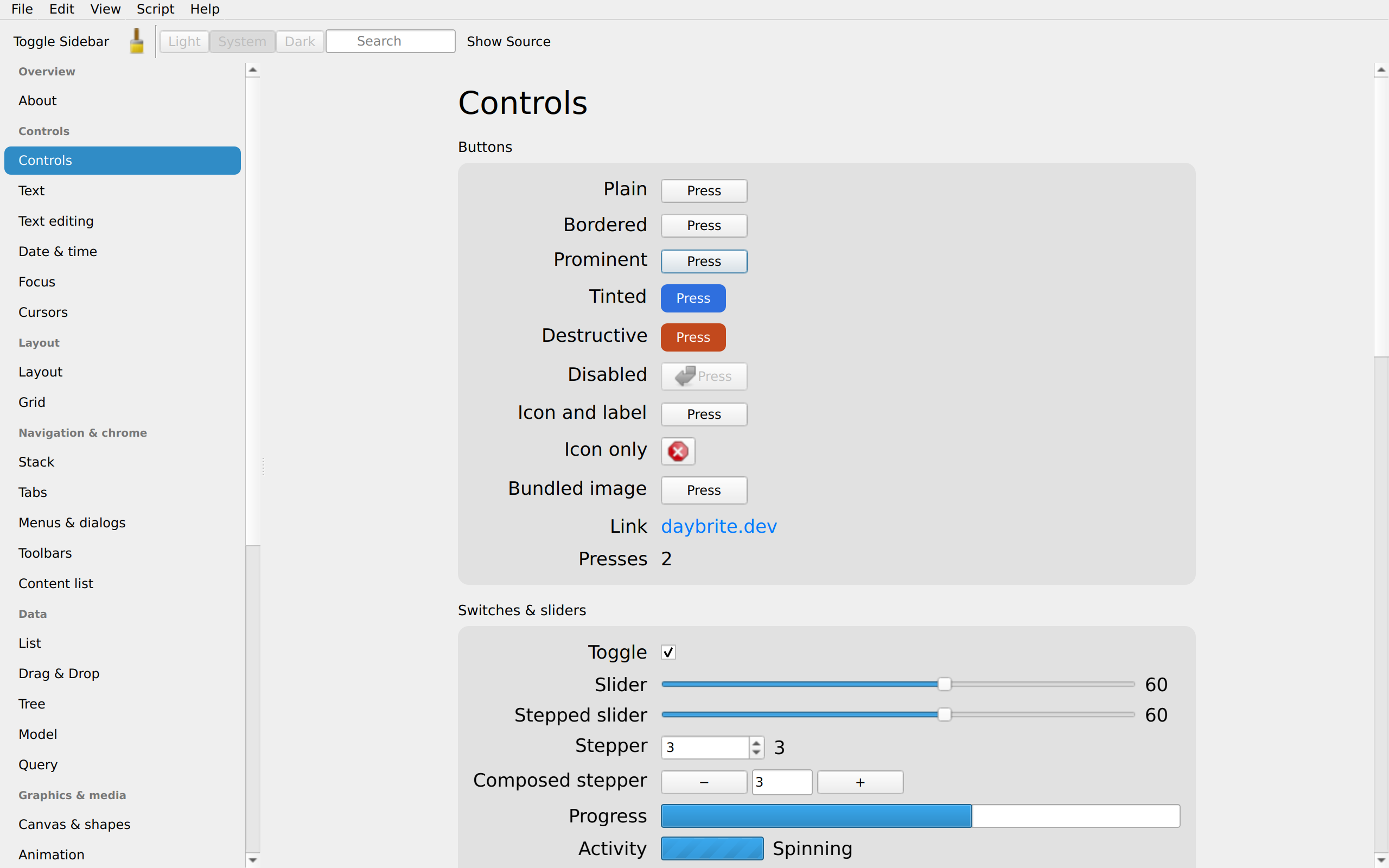 Controls, captured on linux-qt
