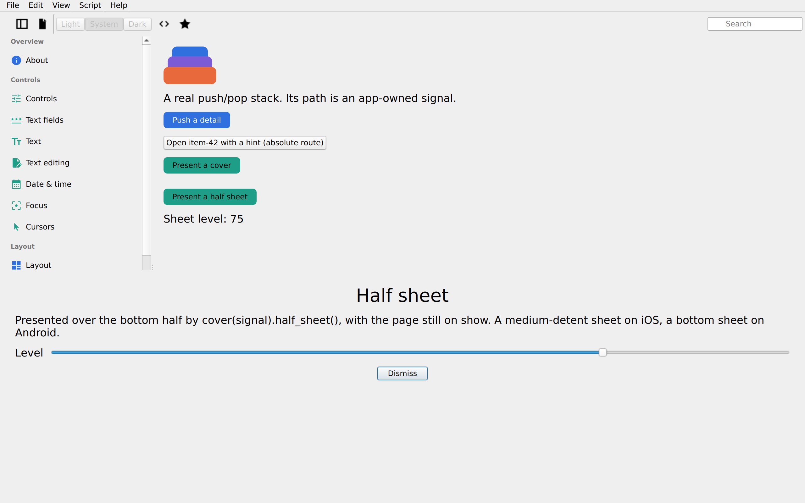 Stack · half sheet, Linux Qt 6
