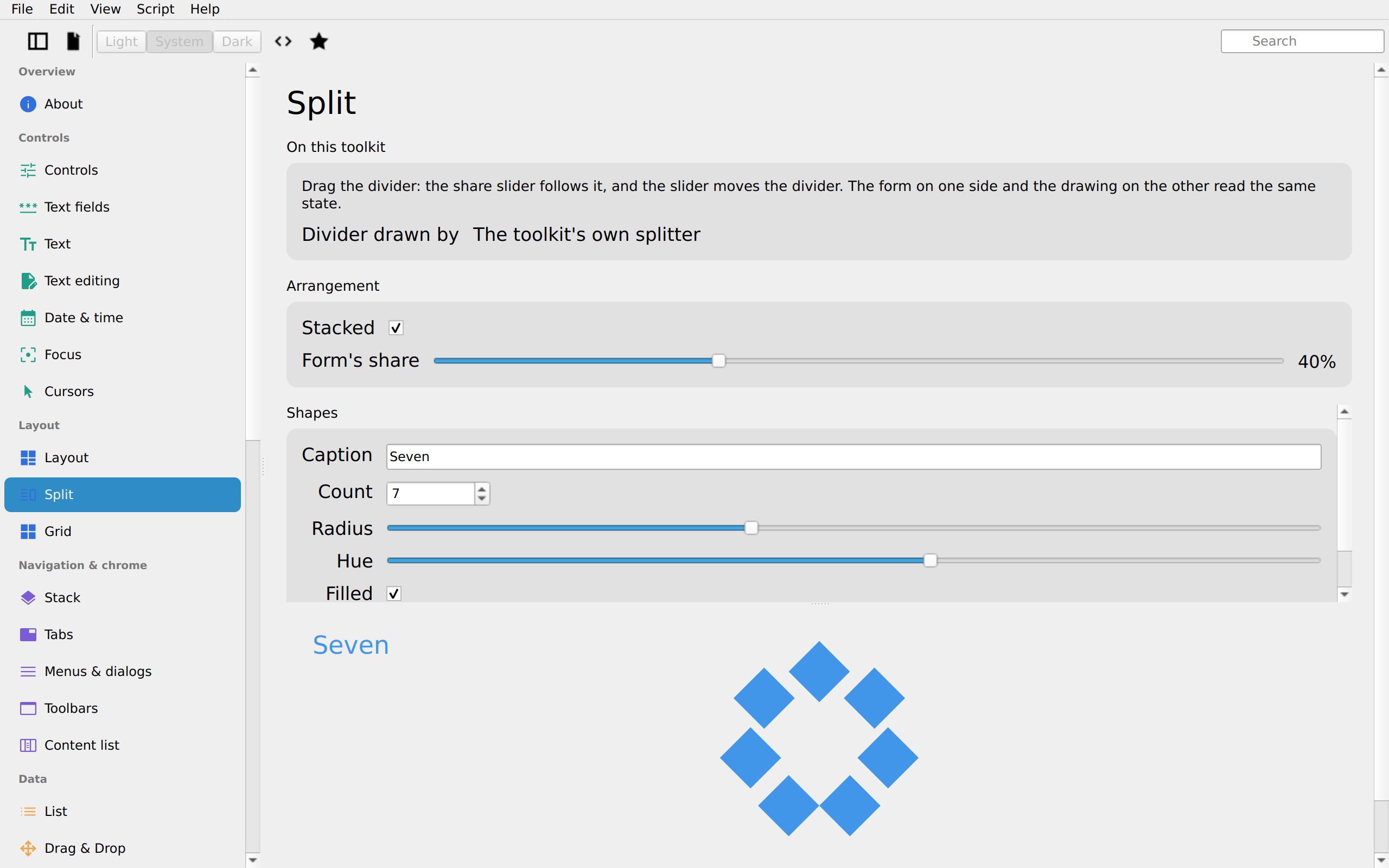 Split, stacked, Linux Qt 6