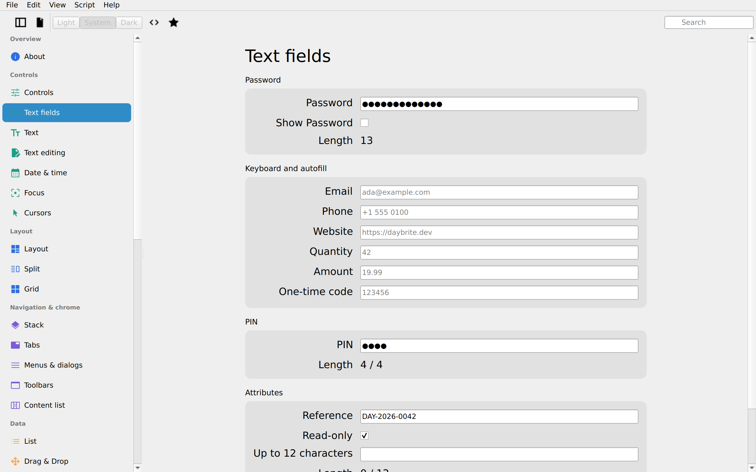 Text fields, Linux Qt 6