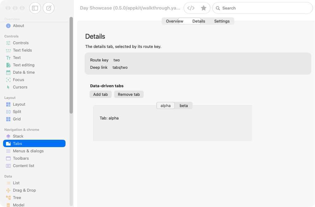 Dynamic tabs, macOS AppKit