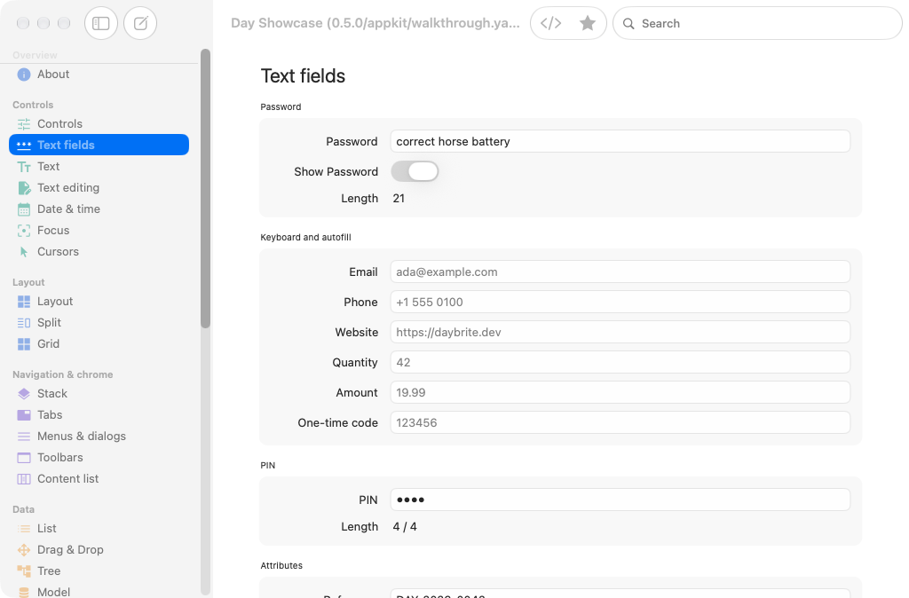 Password shown, macOS AppKit