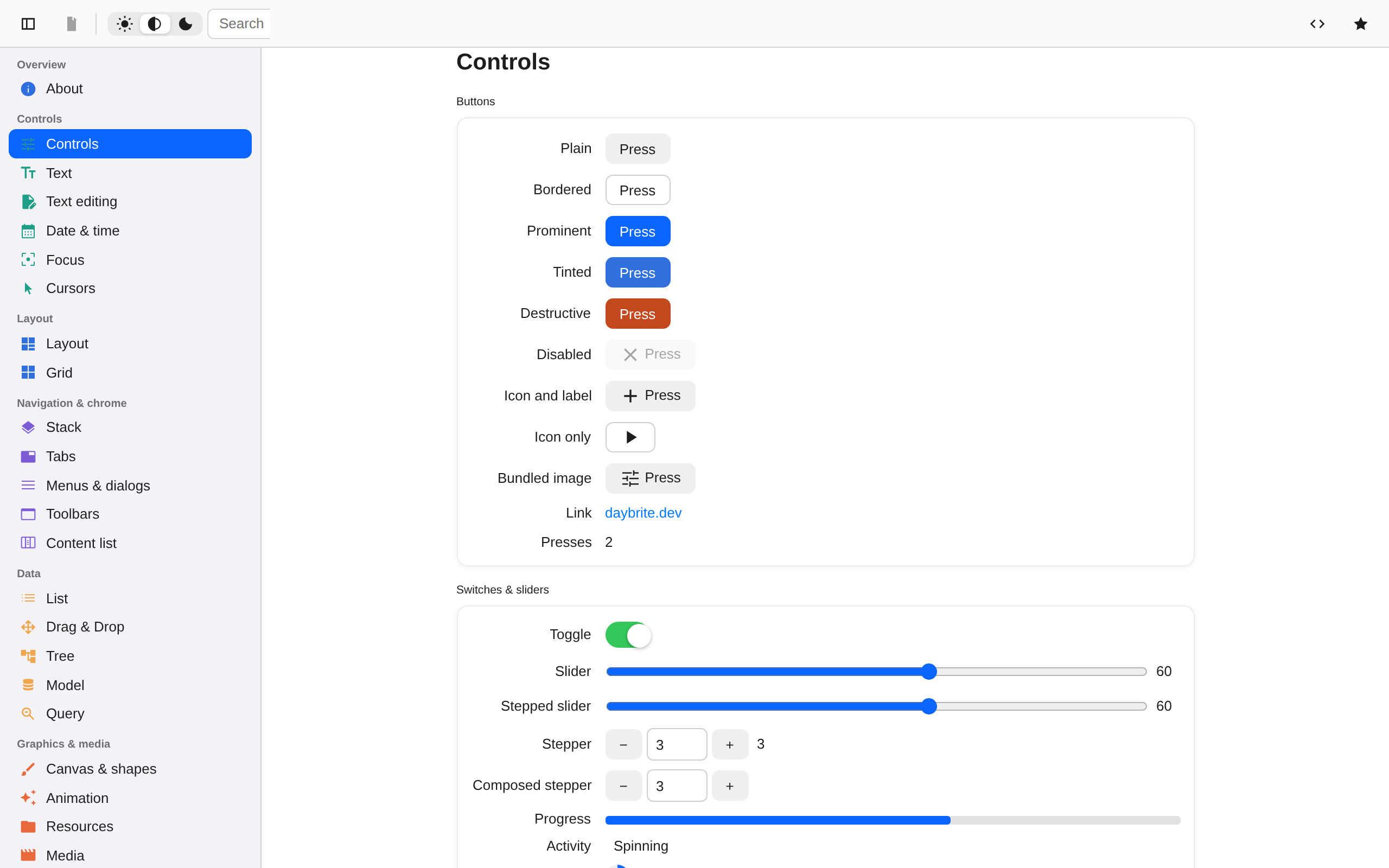 Controls, captured on web-dom