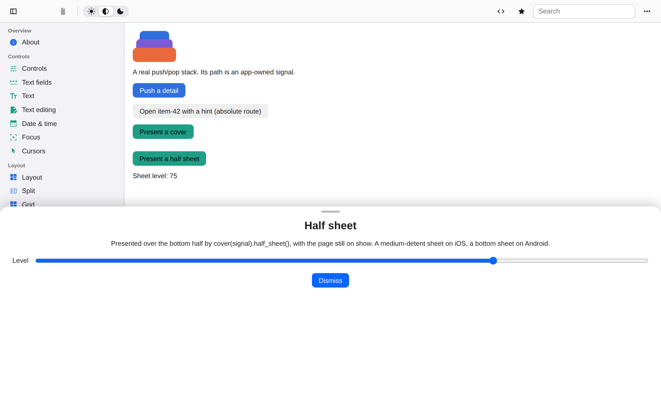 Stack · half sheet, Web Web DOM