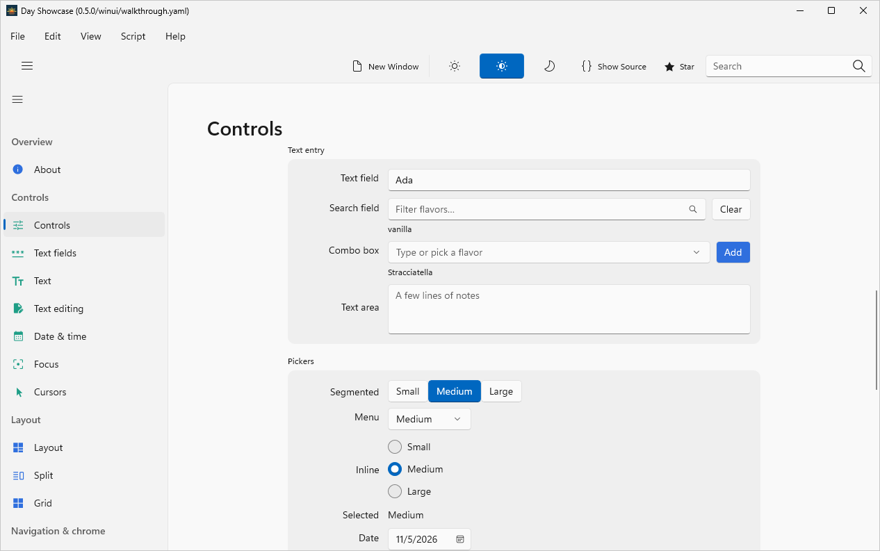 Controls · pickers, Windows WinUI 3