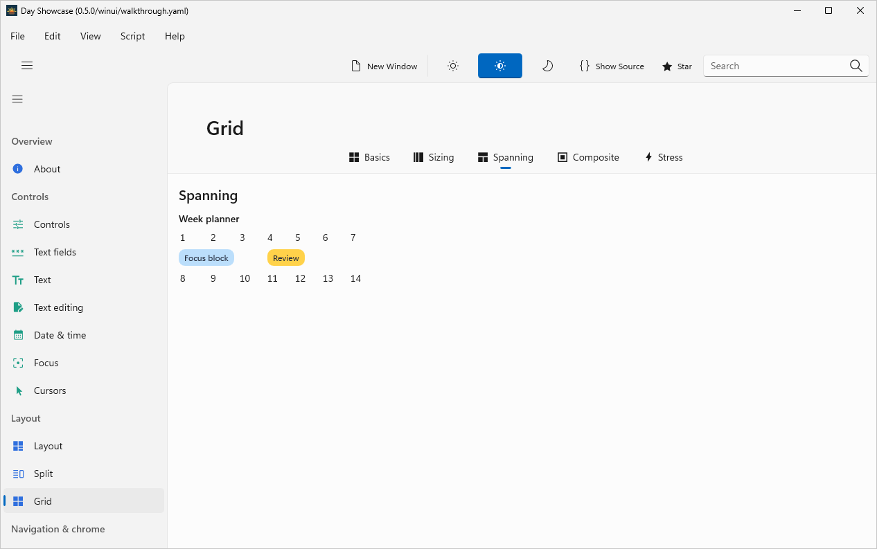 Grid · spanning, Windows WinUI 3