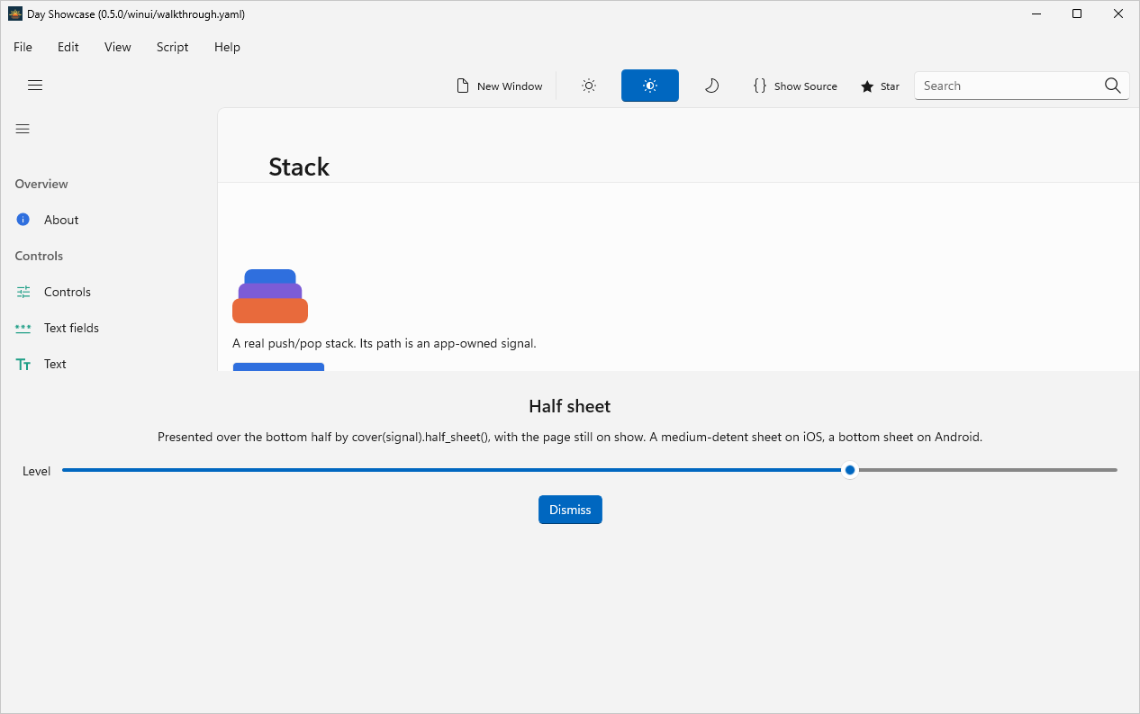 Stack · half sheet, Windows WinUI 3