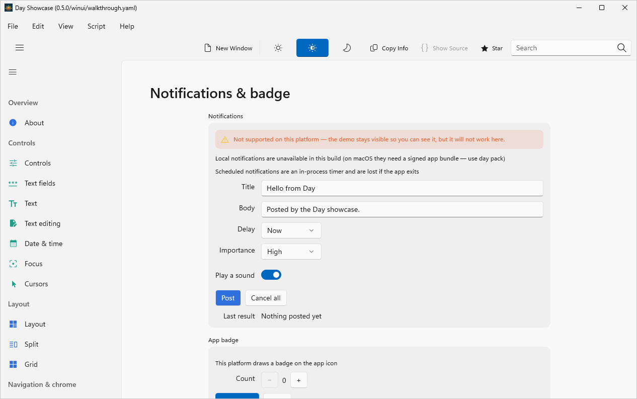 Notifications & badge, Windows WinUI 3