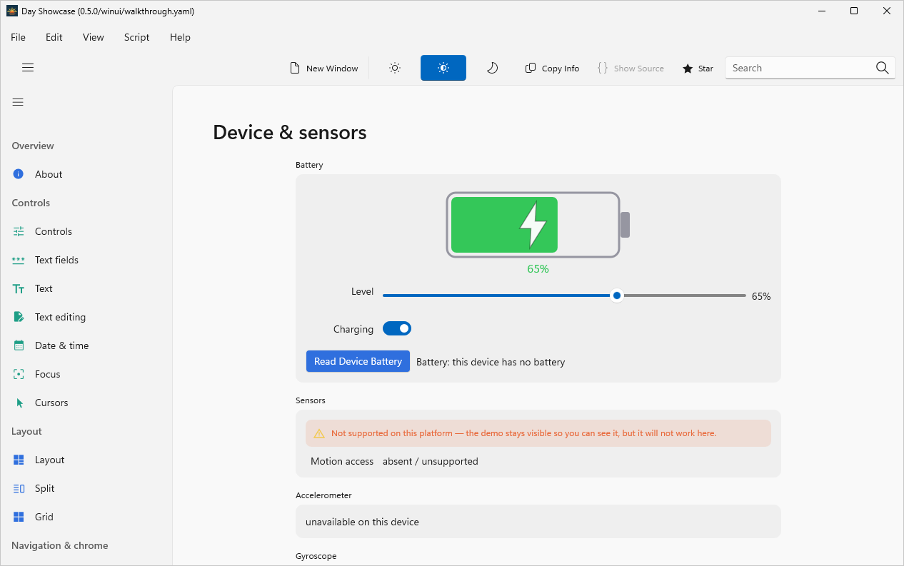 Device & sensors, Windows WinUI 3