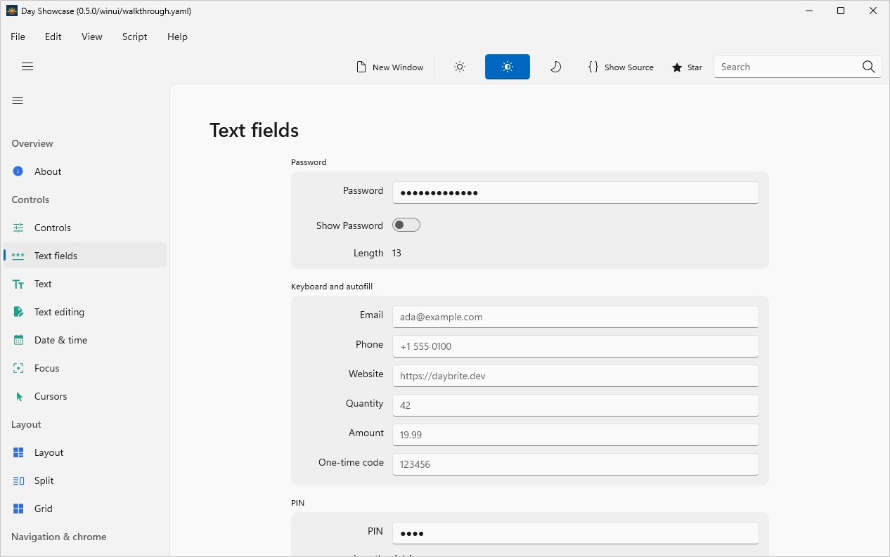 Text fields, Windows WinUI 3