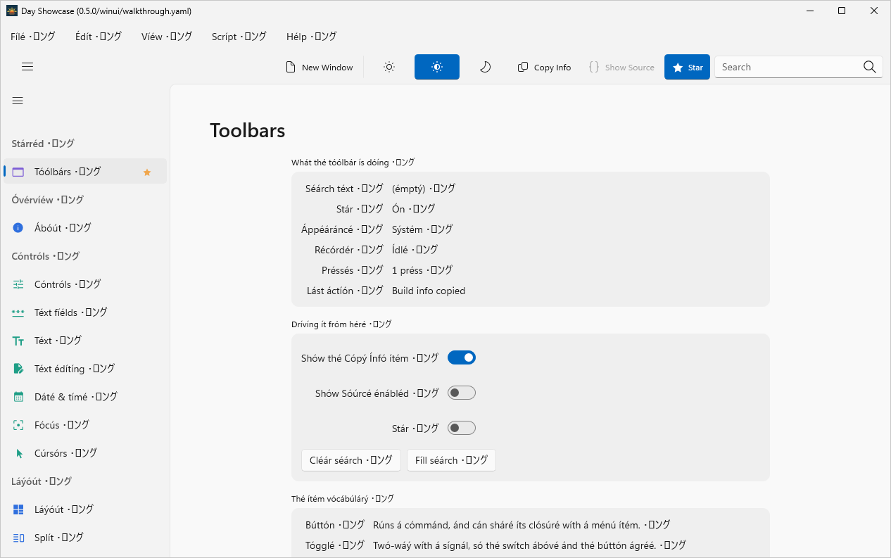 Toolbars Pseudo Locale, Windows WinUI 3