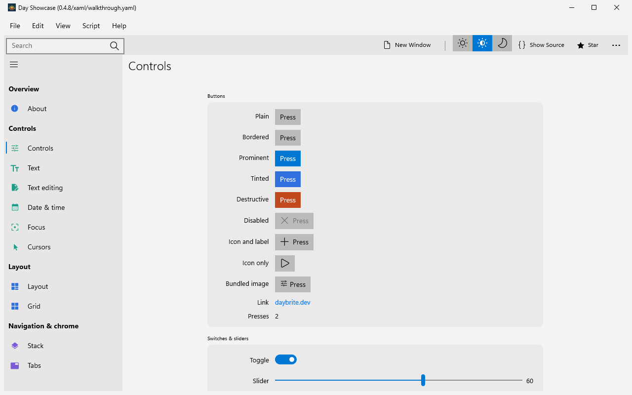 Controls, captured on windows-xaml